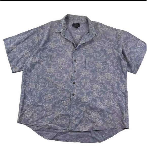 VTG Abercrombie‎ & Fitch Mens Short Sleeve Linen Shirt Large Purple Floral Y2K - Picture 2 of 13